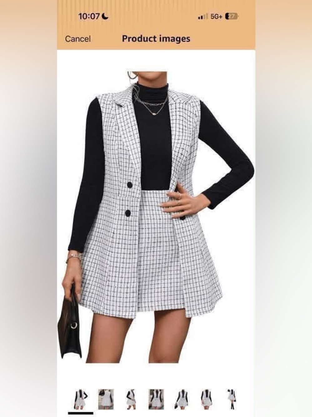 Checked Sleeveless Blazer Dress in White and Black - Unbranded